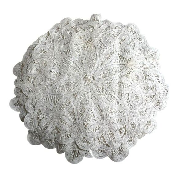Bread Basket Cover Fancy Lace Crochet Round Doily Cream 13 Inch Wide Vintage - Picture 2 of 5